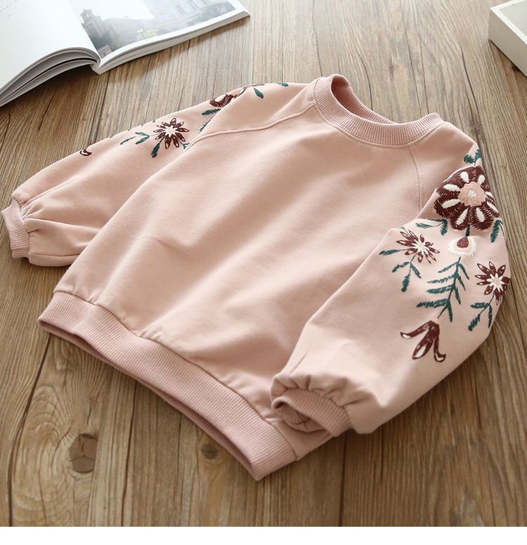 

Spring and Autumn Baby Round Neck Embroidered Long Sleeve Top Sweatshirt, Height:140cm(Pink)
