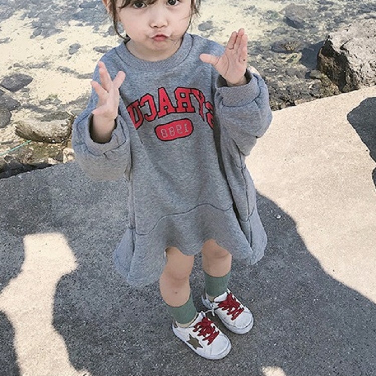 

Autumn Girls Loose Letter Long Sleeve Skirt Shirt, Suggest Height:Size15（120-130cm）(Grey)