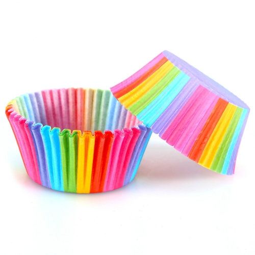 

100 PCS PVC Barreled Rainbow Oil-proof Cake Paper Cup High Temperature Baking Mold Muffin Cake Chocolate Paper Tray(colorful)