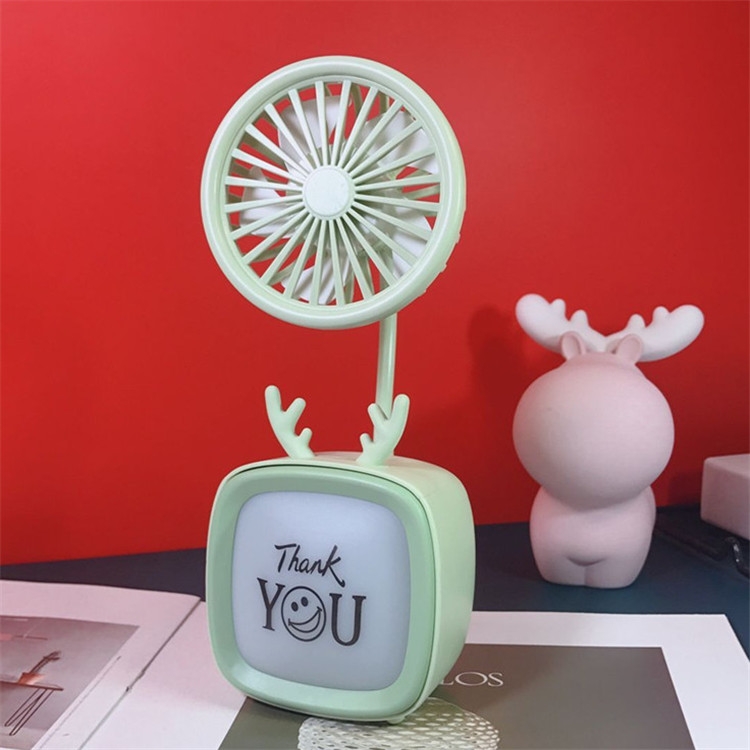 

USB Rechargeable Atmosphere Light Electric Fan Mini Portable Desktop Office Desk Fan, Style:Deer(Random Color)