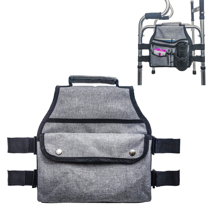 

Short Gray Rehabilitation Walker with Zipper Storage Bag