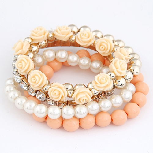 

Bohemian Fashion Candy Color Pearl Rose Flower Multilayer Beads Stretch Charm Bracelet(orange)