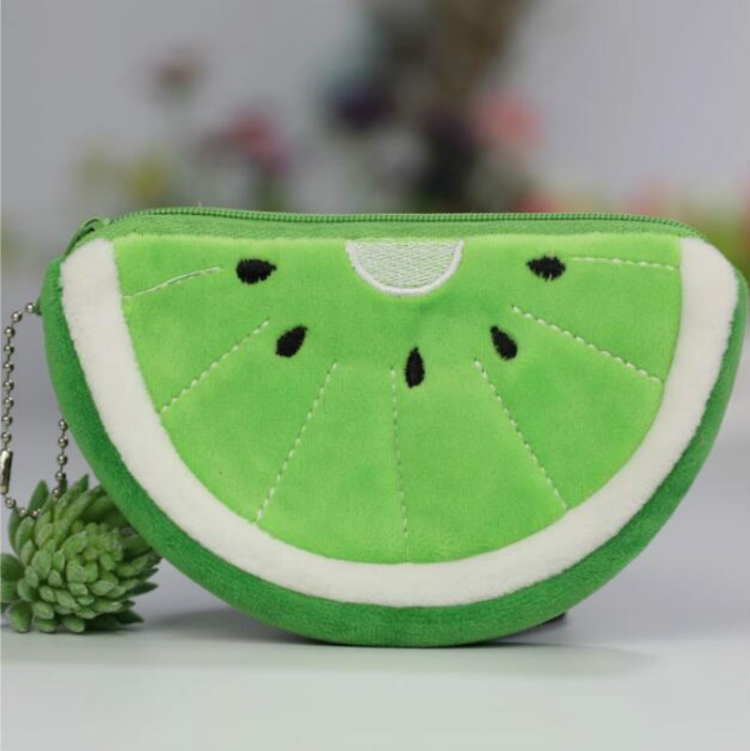 

6 PCS Embroidered Plush Fruit Bag Coin Purse Coin Bag Card Bag Children Wallet(Semicircular kiwi)