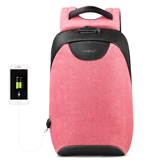 

15.6 inch Laptop Backpack Simple Student Bag Fashion Casual Travel Backpack(Black+Pink)