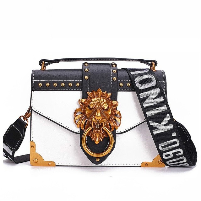 

Metal Lion Head Mini Small Square Pack Shoulder Bag Crossbody Package Clutch Women Wallet Handbags(White)