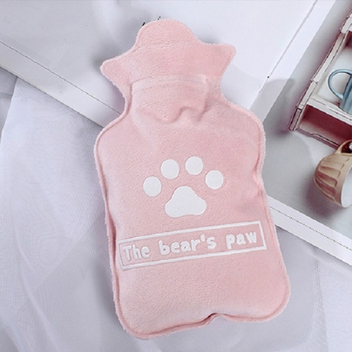 

Cartoon Creative Hand Warmer Water Injection Hot Water Bottle Plush Warm Water Bag(Pink Bear Paw)