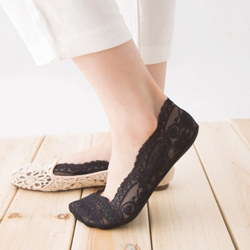 

Summer Girl Silica Gel Lace Boat Socks Invisible Cotton Sole Non-slip Antiskid Slippers Anti-Slip Socks(Black)