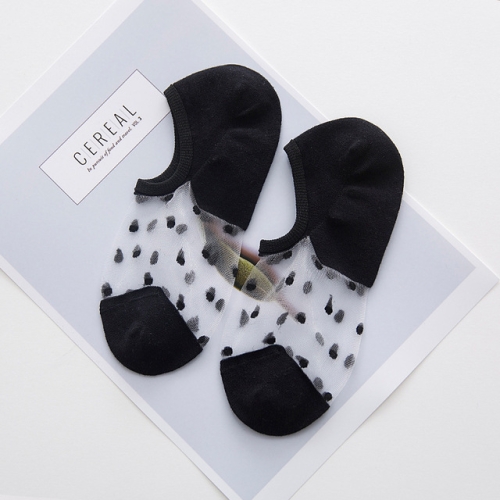 

10 Pairs Women Cotton Comfortable Solid Dot Spring Summer Low Ankle Invisible Elastic Short Socks(Black)