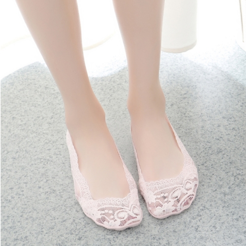 

5 Pairs Summer women Silicon Lace Boat Socks Invisible Cotton Sole Non-slip Sock(pink)