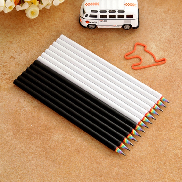 

12 PCS Rainbow HB Environmental Pencil Paper Rod Pen(6 PCS Black + 6 PCS White)