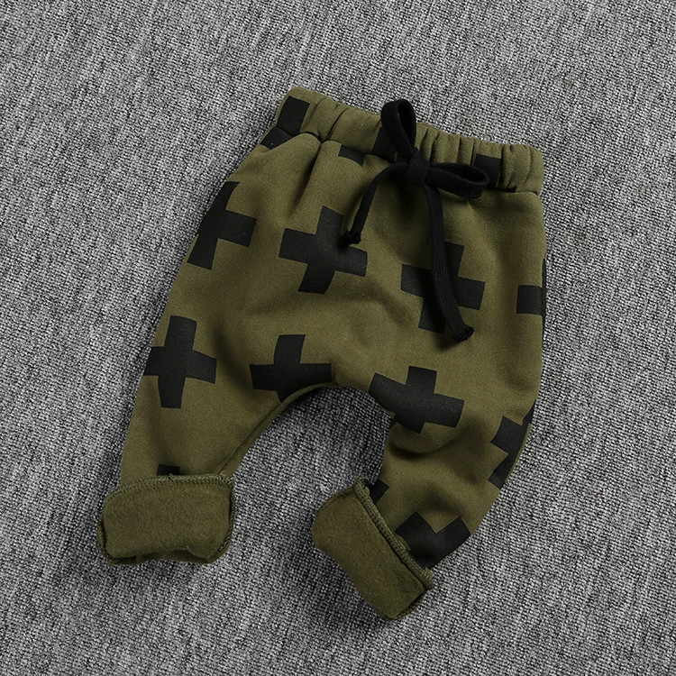 

Autumn Boys and Girls Cross Pattern Wild Harlan Cotton Trousers, Size:100cm(Army Green)