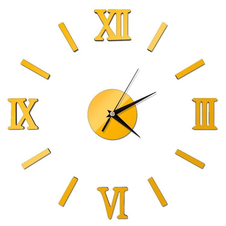 

Modern DIY Indoor Roman Wall Clock Mirror Effect 3D Wall Sticker(Gold)