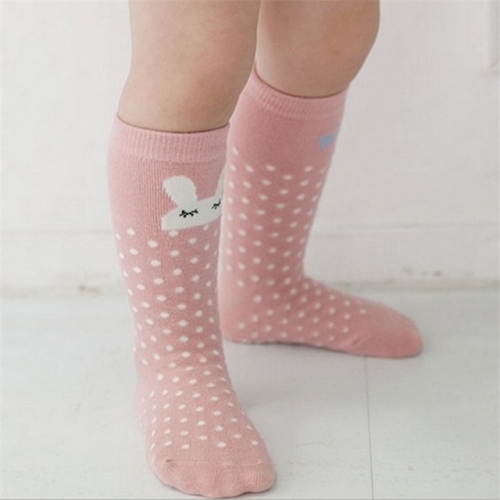 

3 Pairs Animal Pattern Baby Anti-slip High Knee Sock, Size:S(Left And Right Pink Rabbit)