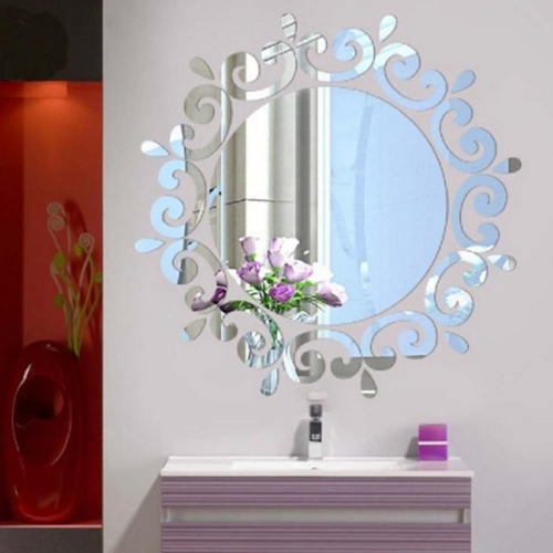 

Flower Vine Dressing Up Mirror Art Vinyl Mural Decor Ceiling Wall Sticker(Silver)