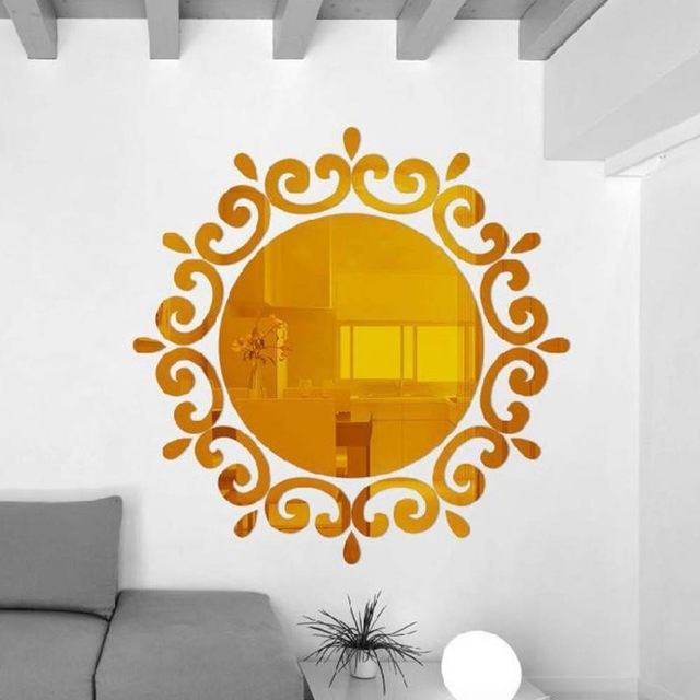 

Flower Vine Dressing Up Mirror Art Vinyl Mural Decor Ceiling Wall Sticker(Gold)