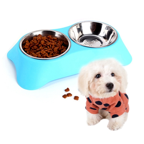 

40286 Stainless Steel Non-slip Dual-use Pet Dog Bowl Cat Food Bowl Double Bowl, Size:S(Blue)