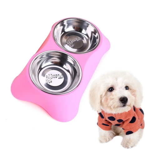 

40286 Stainless Steel Non-slip Dual-use Pet Dog Bowl Cat Food Bowl Double Bowl, Size:L(Pink)