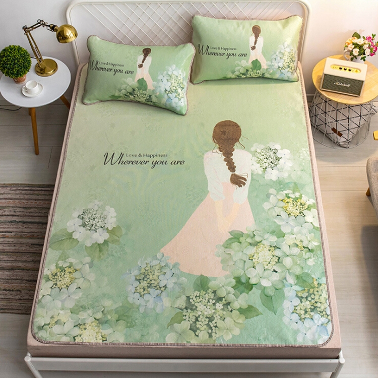 

Bedding Set Summer Foldable Washable Ice Silk Pillowcase and Soft Mat, Size:90x200cm(1xMat,1x Pillowcase）(Bright Spring Breeze)