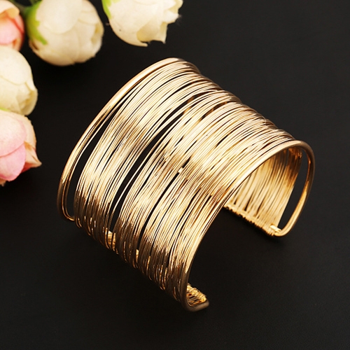 

Multilayer Metal Wires Strings Bangle Wide Cuff Bracelet