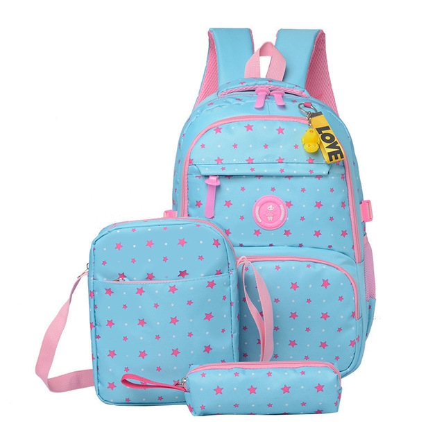 

3 PSC/Sets Fashion School Backpack for Teenagers Girls(light blue)