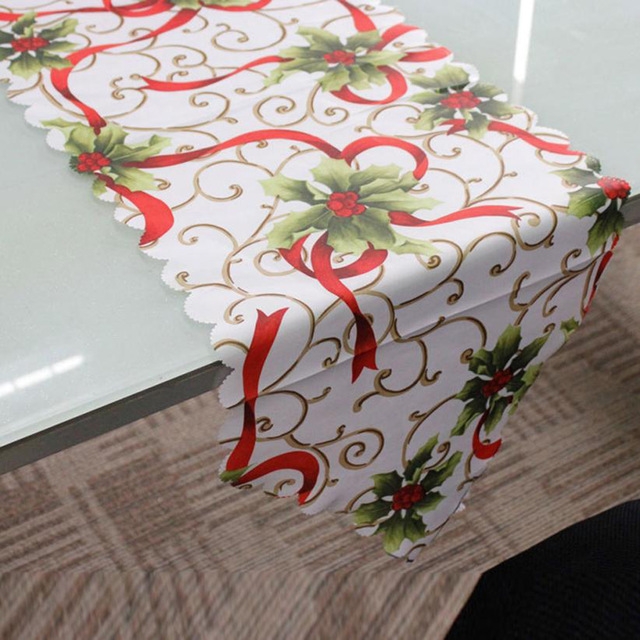 

2 PCS 36x180cm Christmas Table Tablecloth Home Party Decoration Santa Claus Tapestry Red