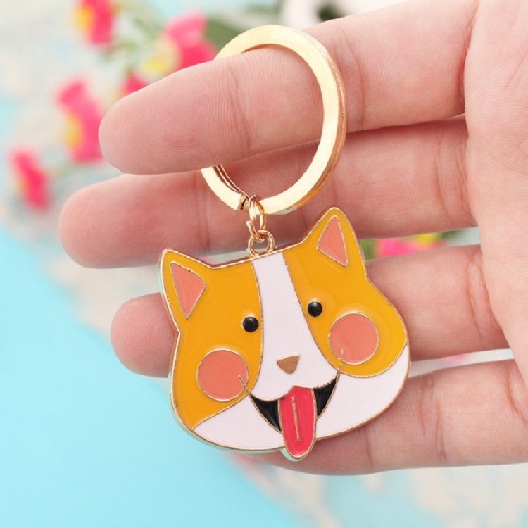 

4 PCS Cartoon Animal Head Keychain Car Metal Ornament Key Ring, Style:Corgi