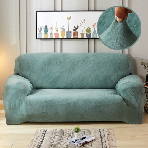 

Plush Fabric Sofa Cover Thick Slipcover Couch Elastic Sofa Covers Not Include Pillow Case, Specification:2 seat 145-185cm(Cyan-Blue)