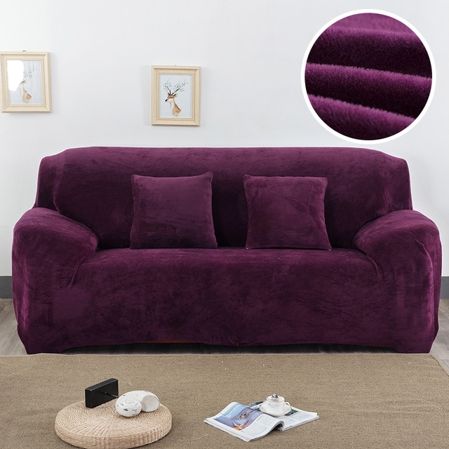 

Plush Fabric Sofa Cover Thick Slipcover Couch Elastic Sofa Covers Not Include Pillow Case, Specification:4 seat 230-300cm(Purple)