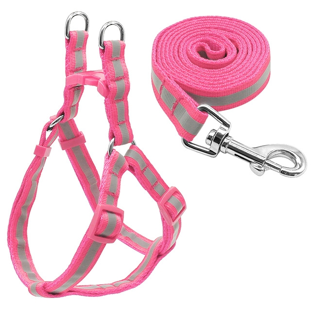 

Small Medium Dogs Nylon Reflective Dog Leash Lead Set, Size:M(Pink)