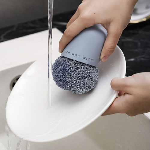 

Polyester Cleaning Ball Household Handle Cleaning Brush Kitchen Short Handle Dishwashing Pot Brush, Color:Blue