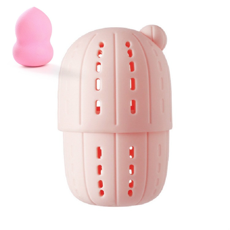 

Beauty Makeup Egg with Lid Cover Storage Box Breathable Mini Puff Sponge Egg Silicone Portable Dustproof Protective Cover(Pink)