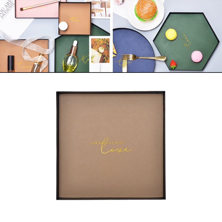 

Square PU Leather Wrought Iron Tray Entrance Key Debris Storage Box, Size:L