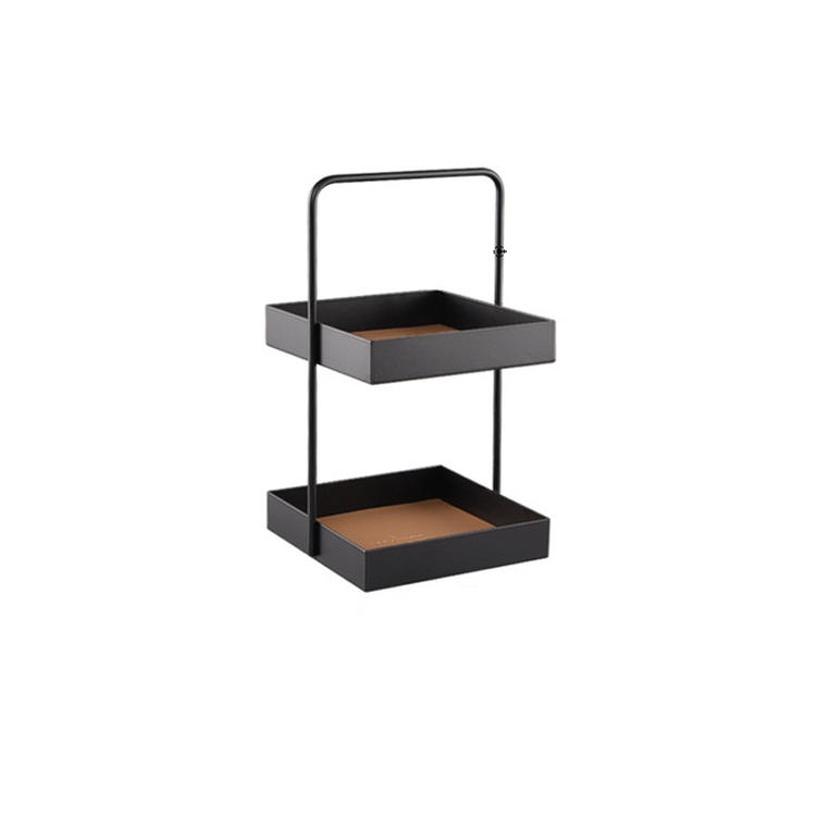 

Double-layer Leather Mat Storage Tray with Handle Shelf Snack Tray, Color:Square S