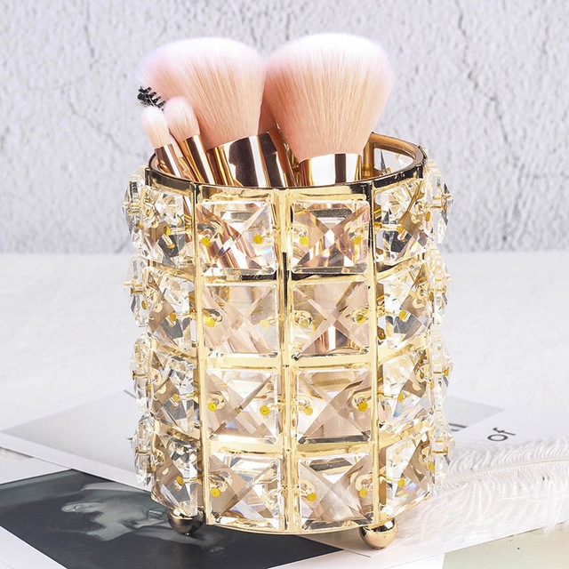 

2 PCS Crystal Pencil Holder Storage Tube for Cosmetic Brush(Gold)