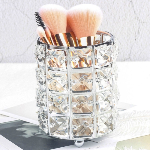 

2 PCS Crystal Pencil Holder Storage Tube for Cosmetic Brush(Silver)