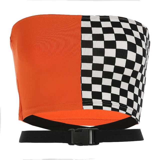 

Women Patchwork Tube Top Adjustabe Waist Tube Tops, Size:S(Orange)