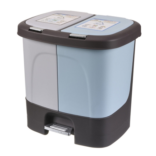 

20L Household Kitchen Pedal / Hand Press Multifunctional Push-type Double-Barrel Sorting Trash Can(Grey+Blue)