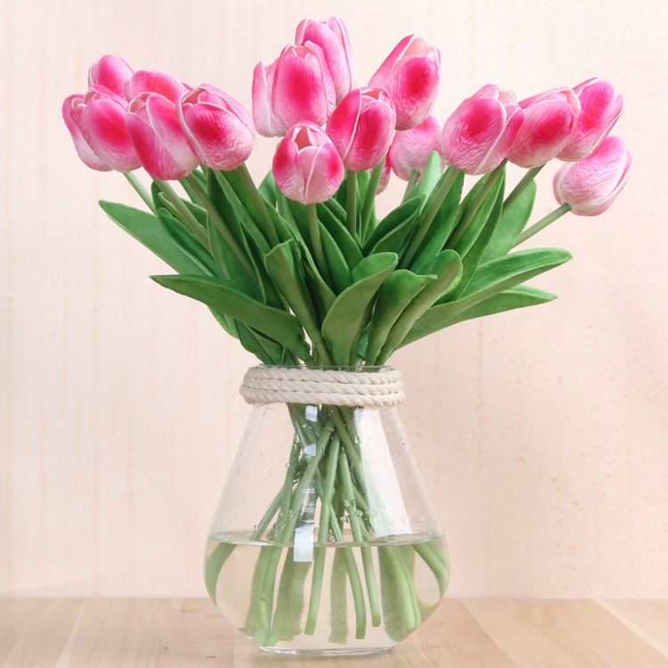

Simulation PU Mini Tulip Artificial Flowers Silk Flowers Wedding Home Fake Flowers(Dark Pink)