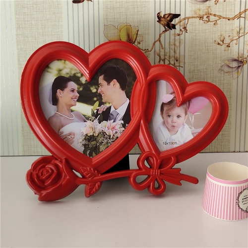 

European Minimalist Creative Siamese Photo Frame Plastic Children Photo Frame, Style:Red Double Heart 2 Holes