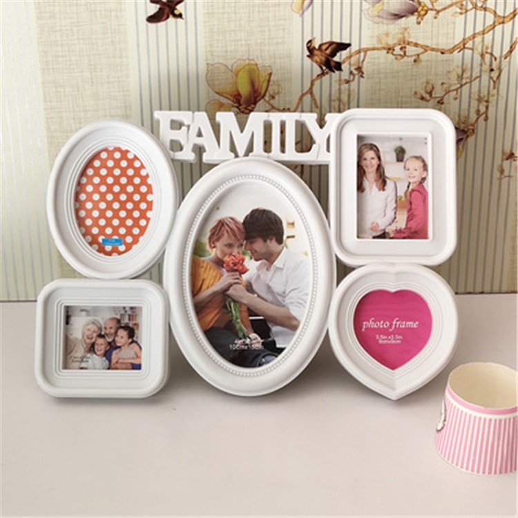 

European Minimalist Creative Siamese Photo Frame Plastic Children Photo Frame, Style:Famlily Letter 5 Holes