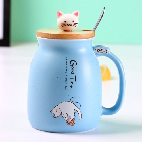 

Creative Cat Heat-Resistant Mug Cartoon 450ml Kitten Coffee Ceramic Mugs Drinkware(Blue)