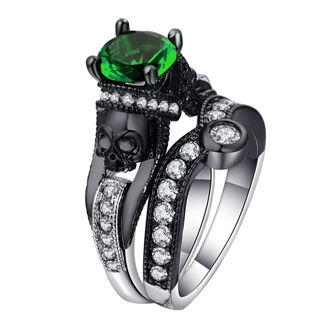 

2 PCS Skull Ring Punk Style Fashion Jewelry, Ring Size:10(Green)