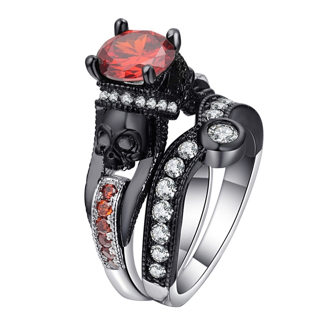 

2 PCS Skull Ring Punk Style Fashion Jewelry, Ring Size:6(Red Plus Red LL-B)