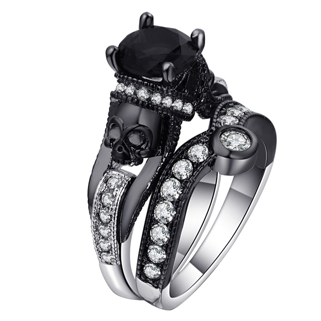 

2 PCS Skull Ring Punk Style Fashion Jewelry, Ring Size:9(Black)