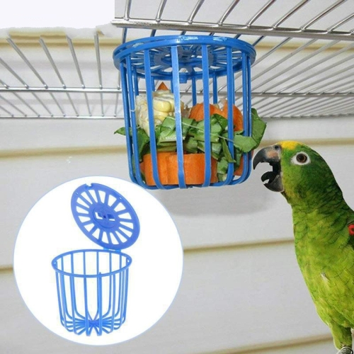 

2 PCS Bird Parrot Feeder Cage Fruit Vegetable Holder Cage Hanging Basket Container Pet Bird Supplies(Blue)