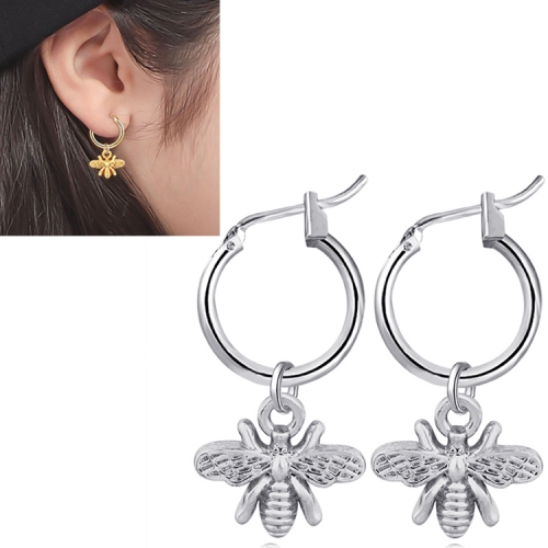 

Stereoscopic Trend Cute Bee Hoop Pendant Earrings(Silver)