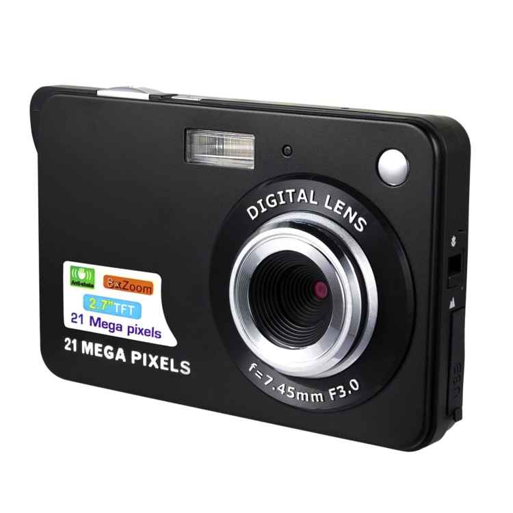 

21M Pixels Children Digital Camera 2.7 inch Color Display Card Style Digital Photo Video Record Camera HD 8x Zooming Smart Automatic Camera(Black)