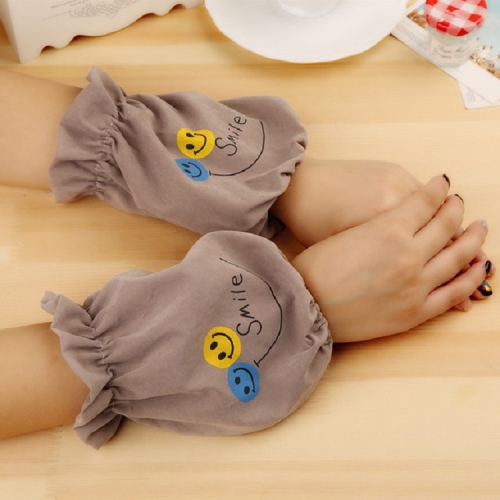 

Ladies Short Cartoon Smiley Pattern Flannel Cuffs Anti-fouling Sleeves(Brown)