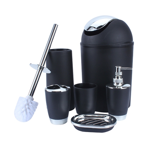 

6 In 1 Bathroom Cup Toothbrush Holder Hand Sanitizer Bottle Soup Holder Toilet Brush Waste Bins Set(Black)
