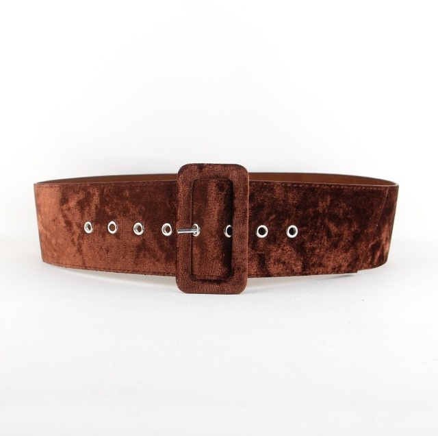 

Women Velvet Face Faux Leather Wide Belt, Length: 105cm(Coffee)